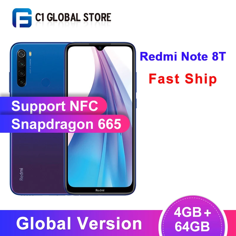 

Global Version Xiaomi Redmi Note 8T 4GB 64GB Smartphone Snapdragon 665 Octa Core 48MP Quad Camera 4000mAh Supports NFC