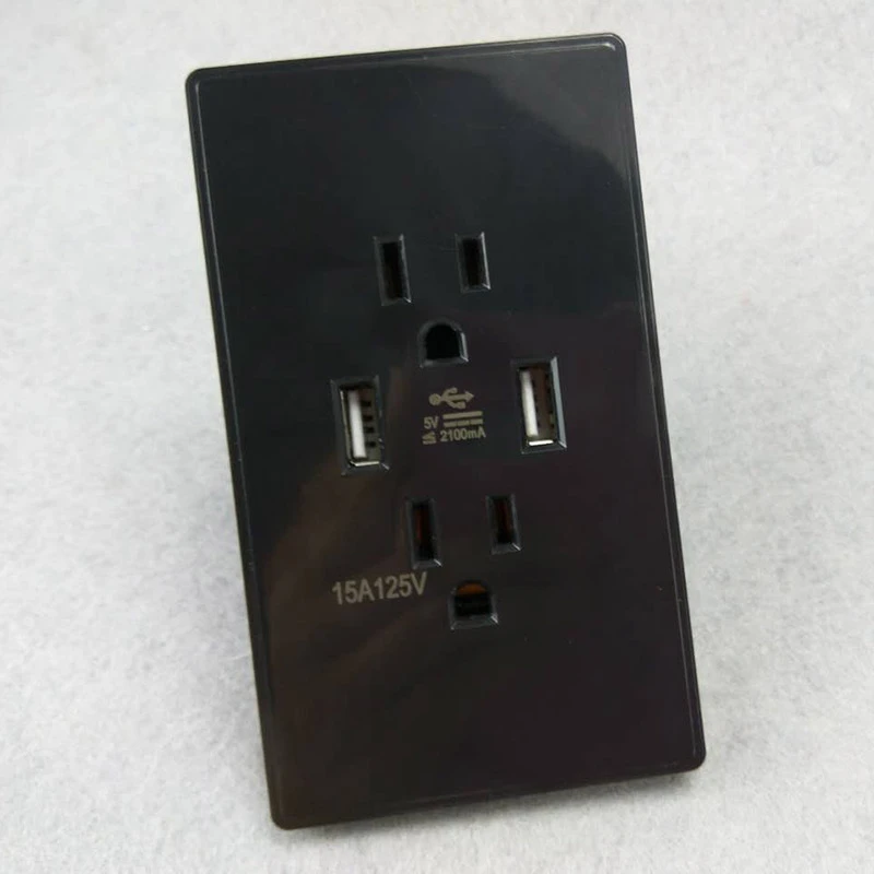 Американский стандарт розетки с 2 портами USB для зарядки телефона Ac 110-250V 15A двойной США штекер бытовой