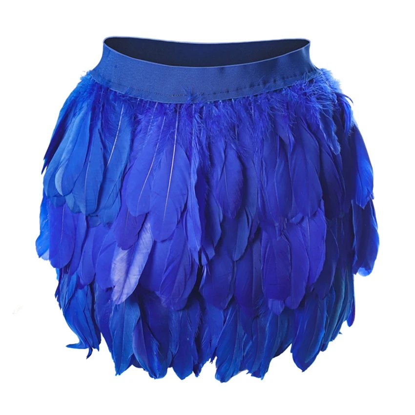 Эластичная мини-юбка-трапеция с голубыми гусиными перьями, сексуальное женское белье Harajuku, готический Фетиш, танец на шесте