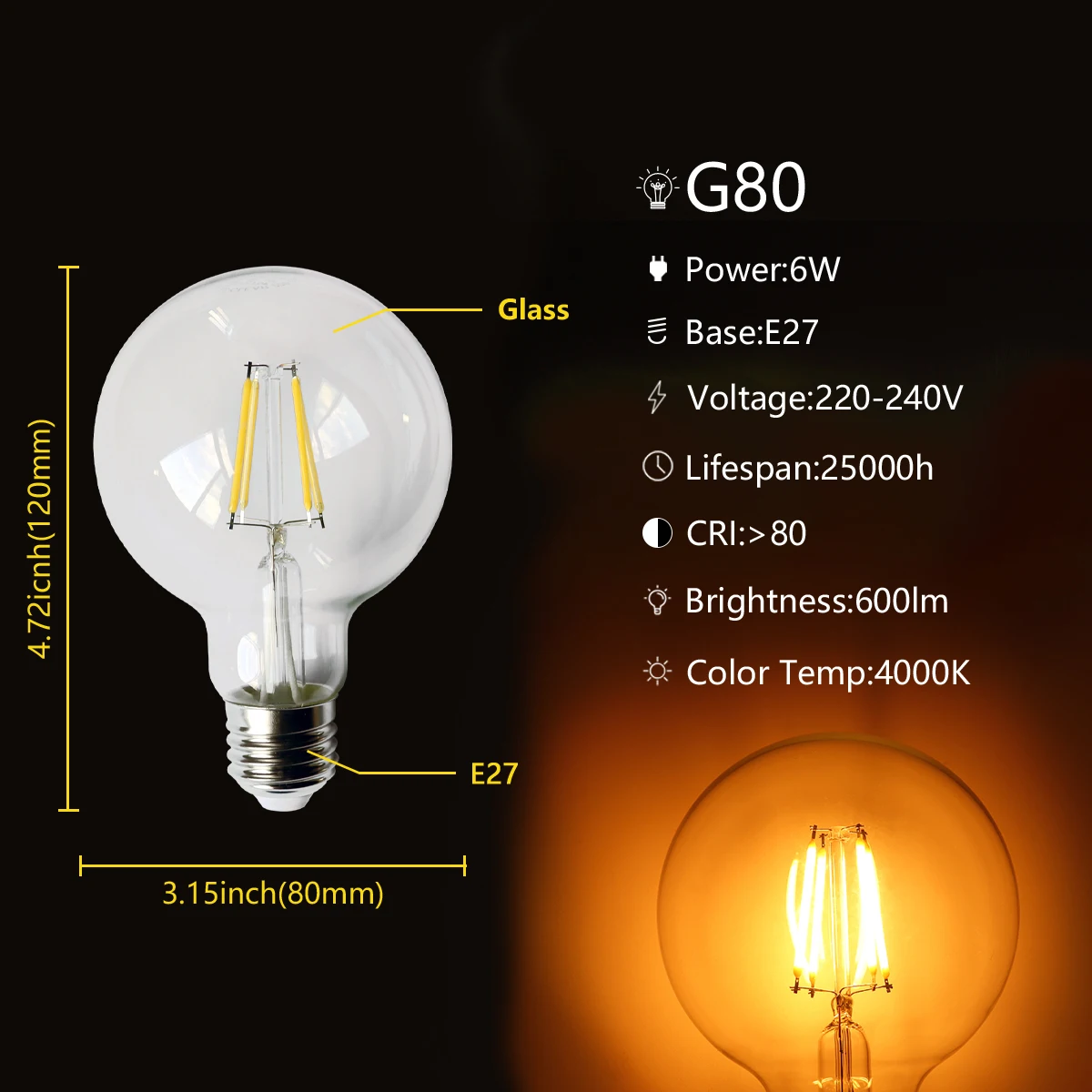 Ampoule E27 - Globo 8W LED Filament Dimmable - VINTAGE Transparent