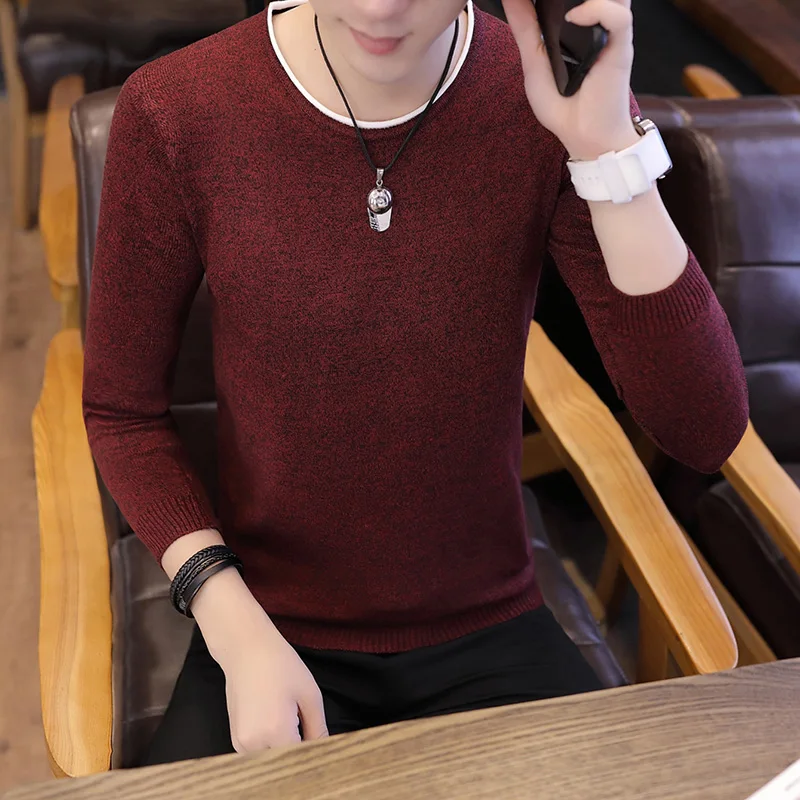 Новинка 2019 модный брендовый свитер Мужской пуловер чистый цвет облегающий