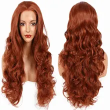 Оранжевый Красный объемная волна Синтетический 13*3 парик фронта шнурка Glueless термостойкие волокна Hiar естественные волосы часть для женщин парики