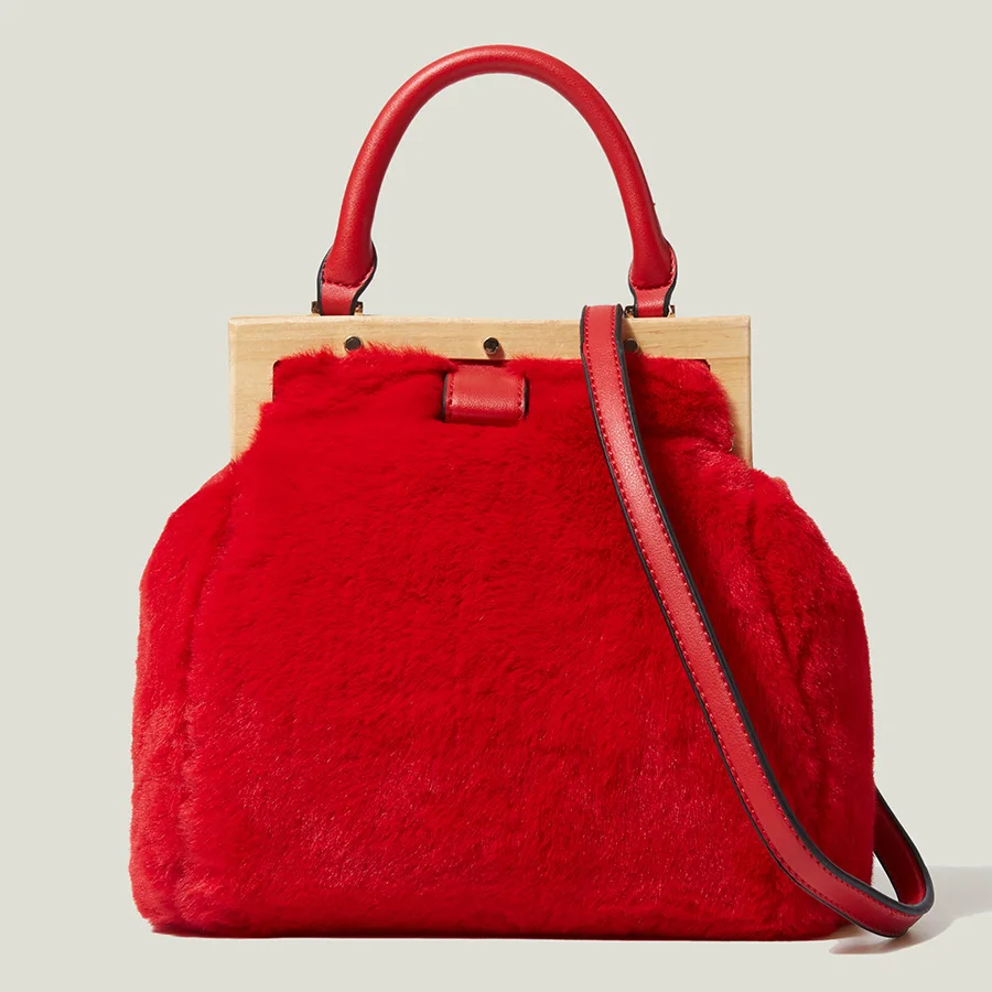 Plush Faux Fur Small Crossbody Shoulder Bags with Short Handle for