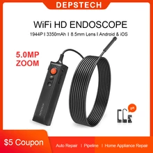 DEPSTECH-endoscopio inalámbrico de 5.0MP, cámara de inspección de serpiente con zoom, boroscopio Industrial Flexible IP67 con WiFi para iOS y Android
