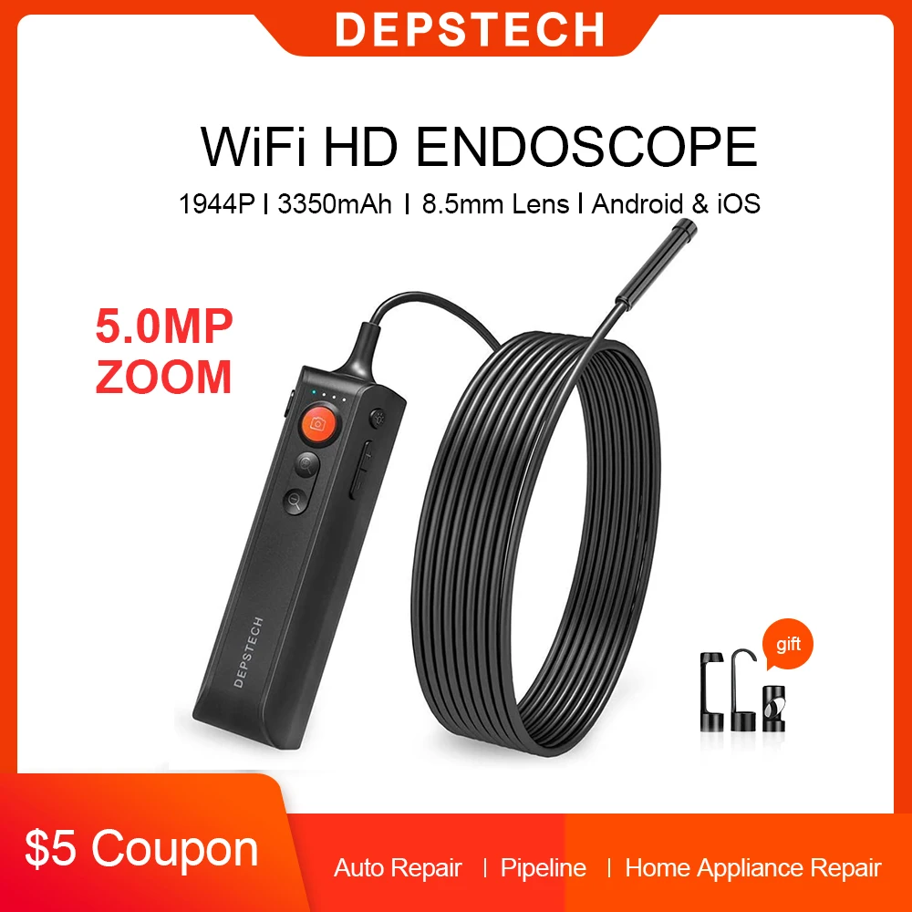 caméra Endoscope étanche avec lumière plomberie Automobile caméra Serpent HD 5,5 mm 1080p caméra à câble Semi-Rigide Flexible de 16,5 Pieds portée d'inspection vidéo 4,3 Endoscope DEPSTECH 