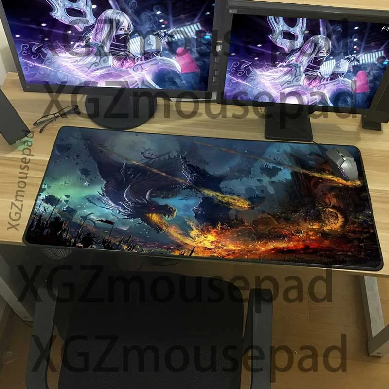 XGZ Animal Evil Destruction Dragon Custom Large Mouse Pad Black Lock Edge Home Computer Desk Mat No