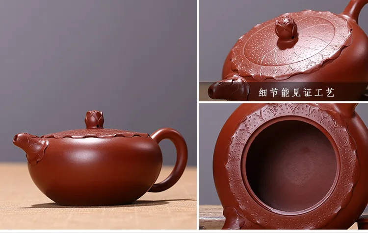Yixing Clay Teapot Tea Set Authentic Dahongpao Tea Entirely Handmade Mud Draw Flower Stickers Yulu Tea Pot Lotus Sketch on Behal
