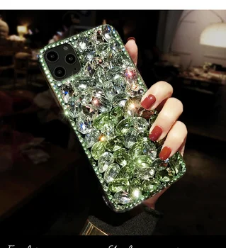 

Super Luxury Fashion DIY Bling Gradient Color Full Green Crystal Diamond Case Cover For Iphone 11 Pro XS Max XR X 8 7 6 6S Plus