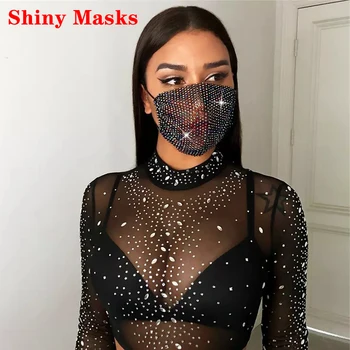 

Night Club Party Dance Adult Masks Glitter Crystal Rhinestone Mouth Face Mask Exotic Veil Women Decorative Shiny Mascarillas