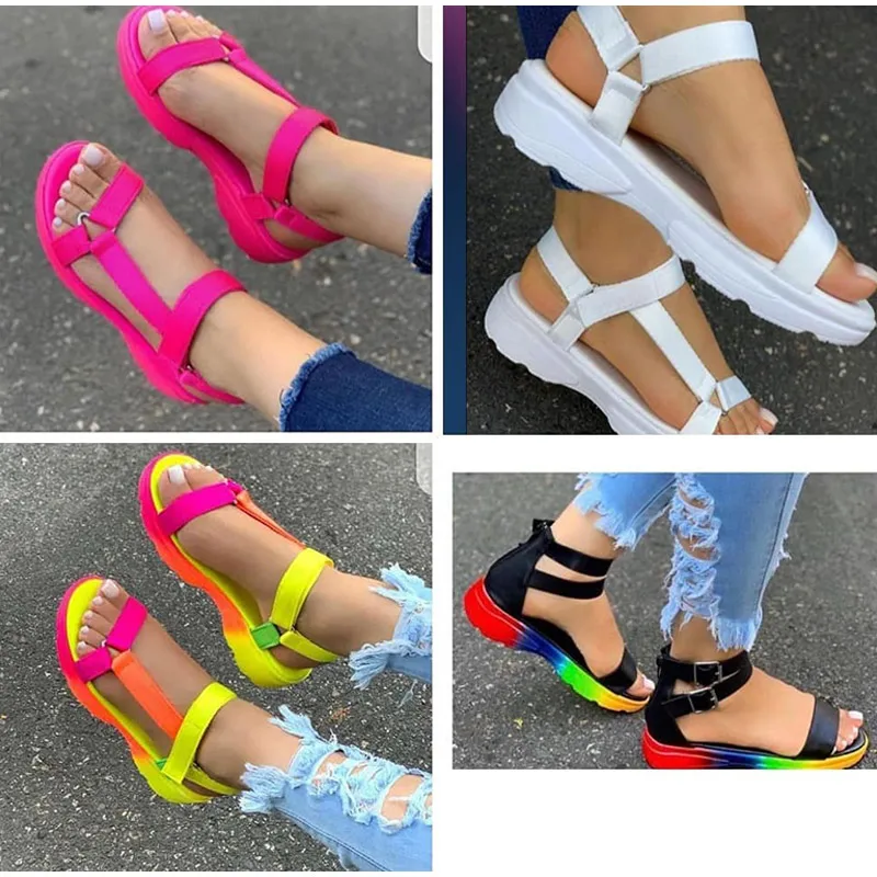 

Candy Color Women Flat Platform Sandals 2020 New Summer Woman Hook Loop Non Slip Plus Size Casual Female Ladies Beach Shoes