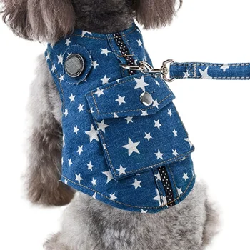 

Puppy Cats Harness Leash Set Denim Dog Harness With Pocket Jeans Pet Vest Jacket For Puppy Dogs Teddy Chihuahua Yorkies