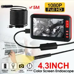 Caméra d'inspection industrielle Endoscope LCD 4.3 P, 1080 pouces, étanche, câble de 5M 