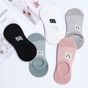 

Spring Summer Invisible Socks Smile Face Women Boat Socks Mesh Ventilation Sock Cotton Short Socks