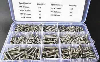 

350 pcs M4 Stainless Steel Cross Pan Head Self Tapping Screws Assortment Kit