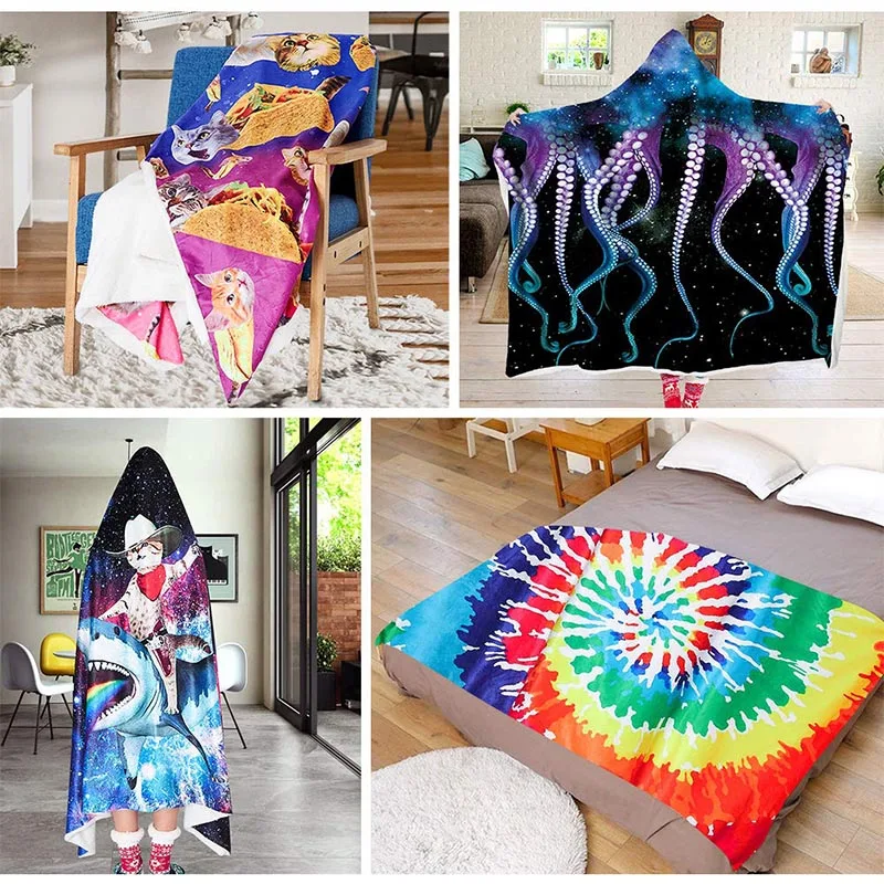 Thick Hooded Blanket Women Men Wearable 3D Print Ugly Sherpa Plush Fleece TV 60 X 80 Inches Costume Home Sofa Winter | Мужская одежда