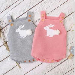 Barboteuse pour nouveau né fille et garçon, vêtements d'été décontractés, motif lapin mignon, combinaisons sans manches, combinaison une pièce pour tout petit 