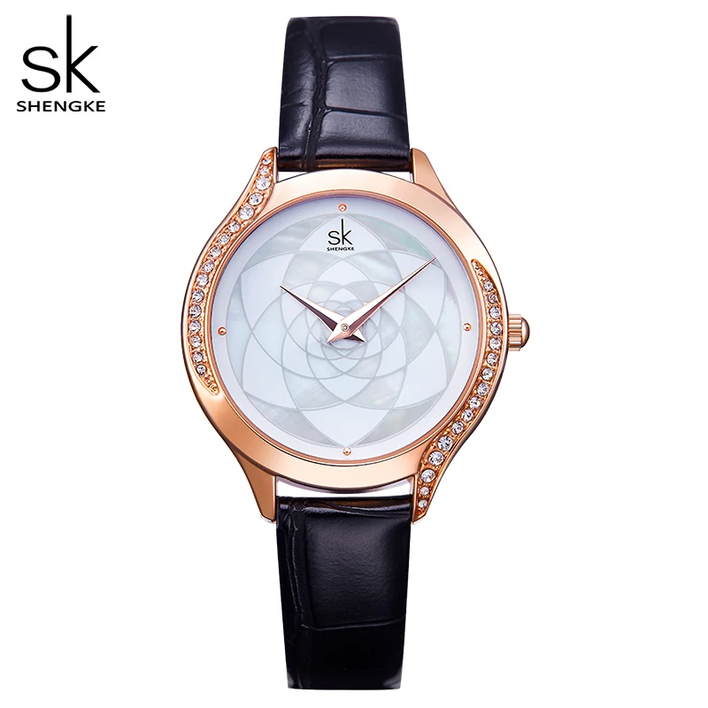 

Luxury Rose Gold Women Watches SHENGKE BRAND Rhinestone Flower Patern Elegant Lady Wristwatch Fashion Casual Female Watch Gift