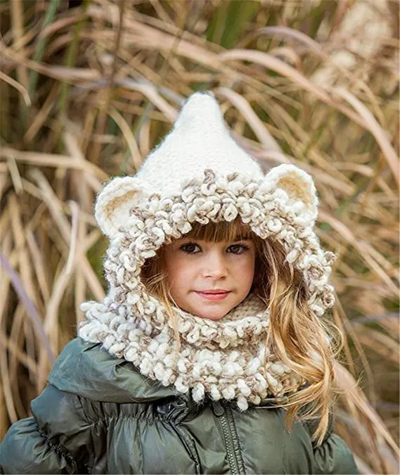 PengbianLion Manual Knitting Girls Keep Warm Coarse Wool Hat Cartoon Seven kinds Fox Weave Hat Kitty Squirrel Little Bear Rabbit Cloak Hat - Цвет: PengbianLion