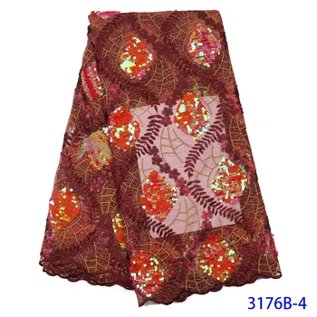 

African Lace Fabric Luxury Sequence Fabrics Lace Materials Embroidery Nigerian Mesh Net Lace With Beaded For Bridal GD3176B-4