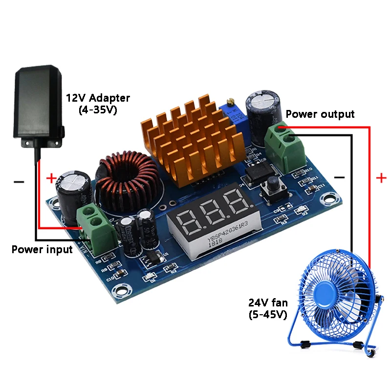 

XH-M411 DC-DC 3 -35V to 5 -45V 5A Step Up Converter Boost Power Supply Board Module with 3 Digit LED Display Coil Heatsink