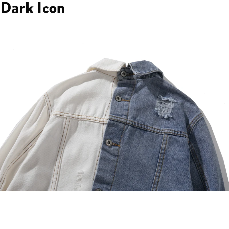 Темная икона, 2 шт, Лоскутная цветная контрастная Высокая уличная джинсовая куртка, мужские новые модные джинсовые куртки, уличная одежда размера плюс