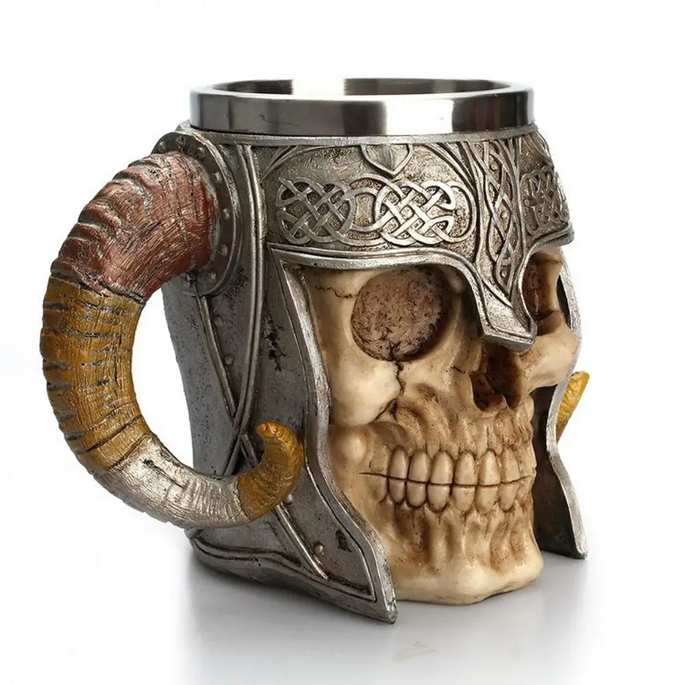 Кружка-Череп из нержавеющей стали Viking Ram Horned Pit Lord Warrior Beer Stein Tankard кофейная кружка, кружка для чая на Хэллоуин посуда для бара подарок