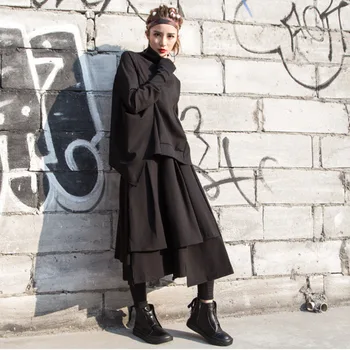 

TVVOVVIN 2020 New Spring Fashion Women Turtleneck Solid Color Pullover Bat Sleeve Tops Elastic Waist Skirt Set Tide PC974