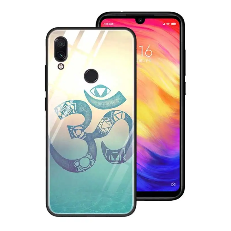 T02 Чехол из закаленного стекла для Red mi 7 8A Note6 7 8 K20 K20 Pro Shell для Xiaomi mi A3 CC9E CC9 силиконовый край чехол Мандала чакра Йога - Цвет: T02