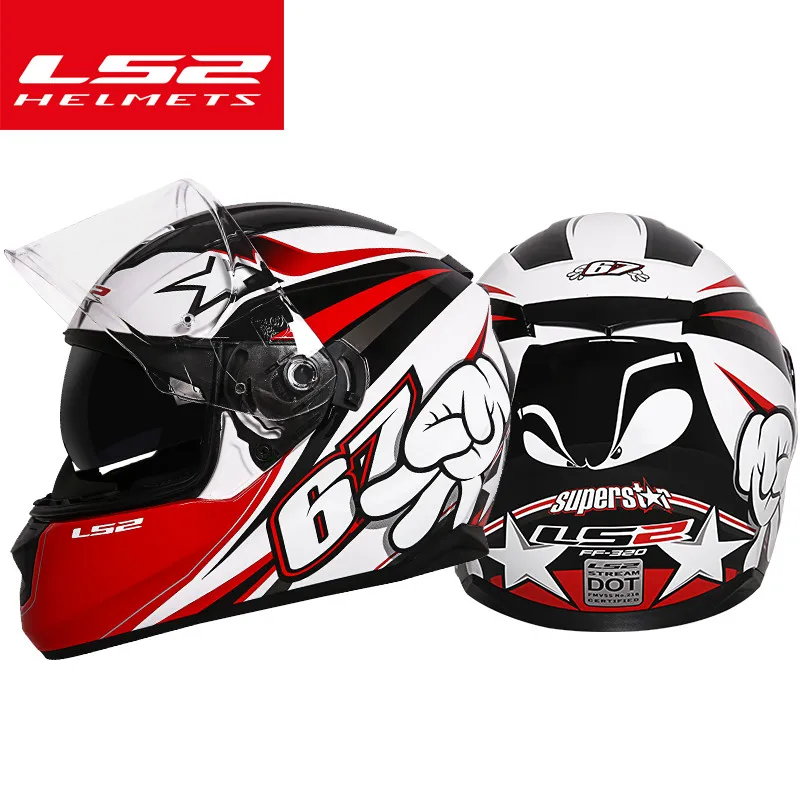 LS2 Глобальный магазин LS2 FF328 поток мото rcycle шлем двойной объектив шлем встроенный солнцезащитный козырек шлем мото шлем DOT утвержден - Цвет: red superstar