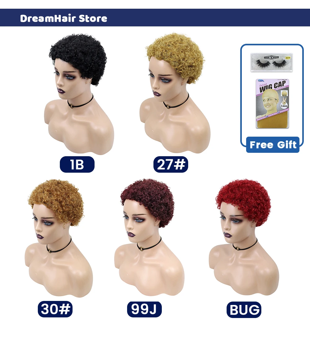 Short Curly Hair Wigs Pixie Cut Brazilian Human Hair For Black Women Natural Black 150% Density Glueless Afro Kinky Curly Wig
