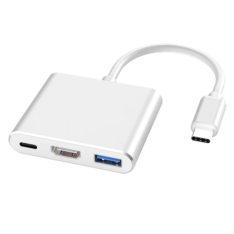 3в1 концентратор type C USB 3,1-HDMI конвертер адаптер type c-HDMI/USB 3,0/type-C для ноутбука Apple Macbook Кабель-адаптер - Цвет: Silver
