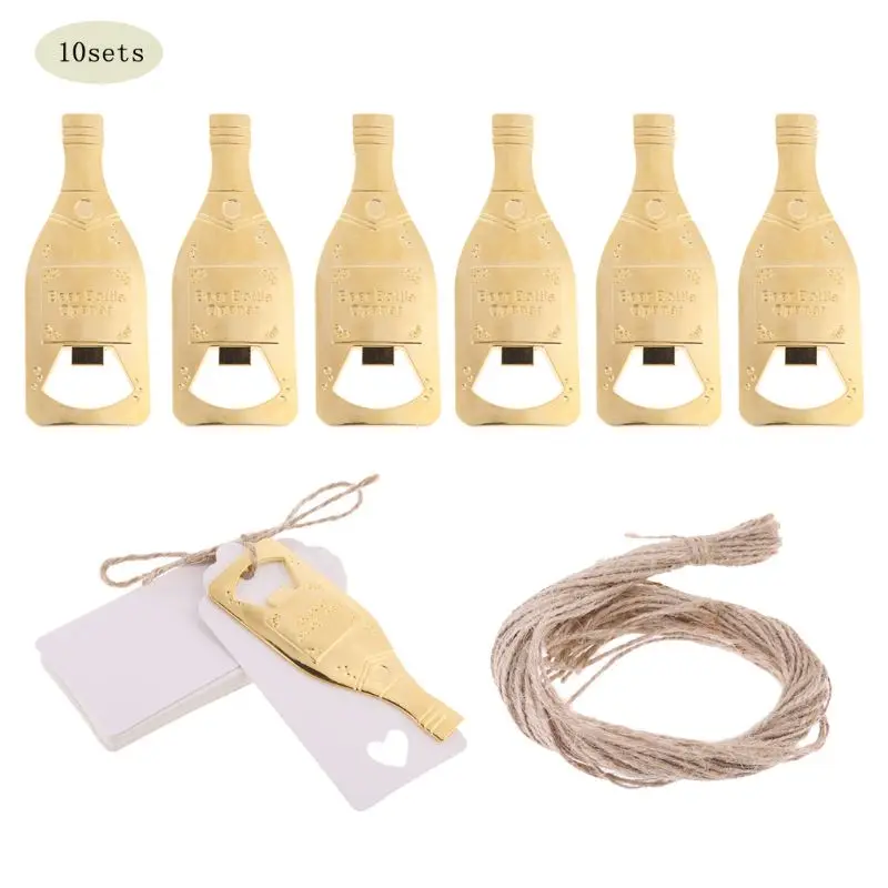 White OOTDTY, 10 комплектов, винтажная открывалка для пивных бутылок с карточкой, на день рождения, свадьбу, на вечеринку, подарок подружки невесты, свадебные детали для гостей - Цвет: White