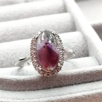 

12x7mm Natural Canada Auralite 23 Cacoxenite Purple Red Adjustable Ring Oval 925 Sterling Silver AAAAAA