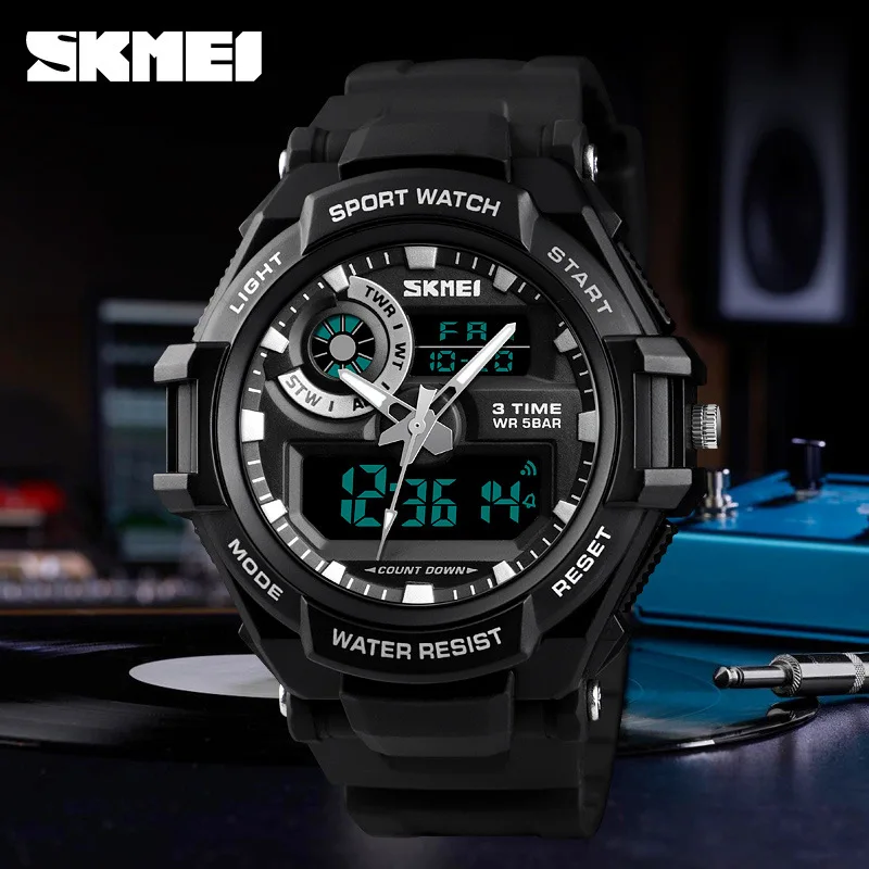

Skmei New Style Outdoor Sports Multi-functional Electronic Watch Chronograph Three Time Dual Display Watches