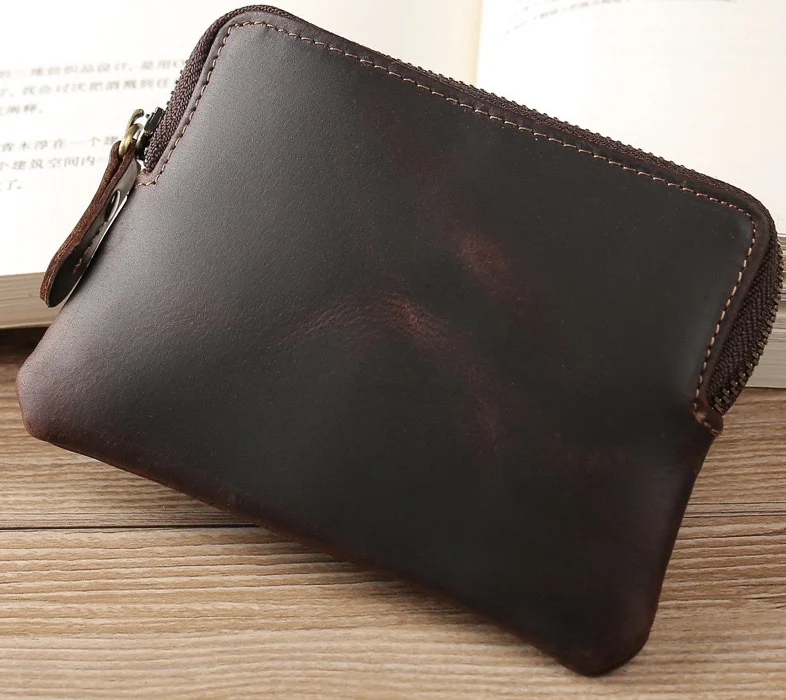 Koop Lederen unisex portemonnee vintage sleutel case kleine item bag