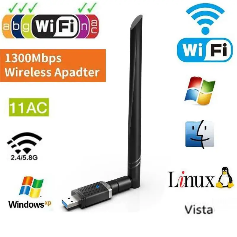 USB Wifi адаптер 1300 Мбит/с Wi fi адаптер 5 ГГц антенна Wi-fi USB Ethernet ПК сетевая карта USB Lan Wifi ключ AC Wi fi приемник