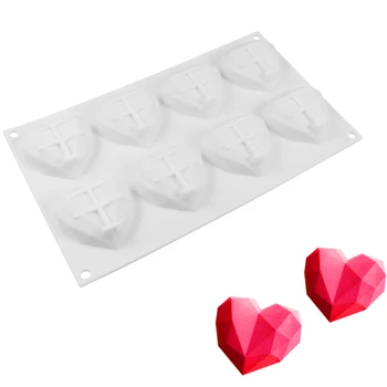 

Heart Shaped Mousse 8 Cavity Mould Cakes Pastry Diamond Sponge Molds Bakeware Love Silicone Dessert Chocolate