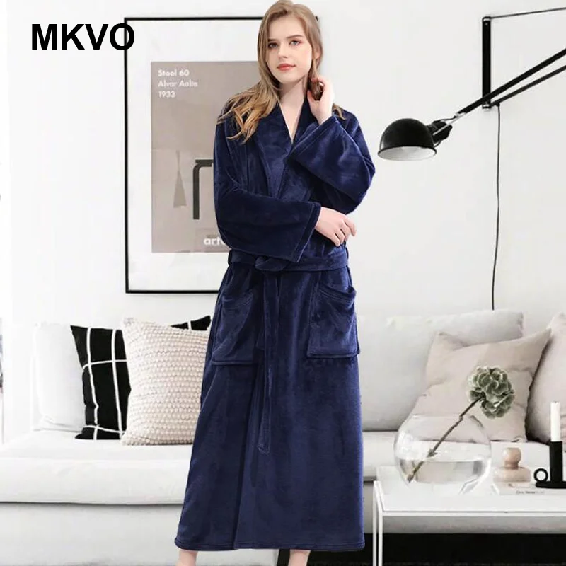 Blue 2 Фланелевая пара, осенняя и зимняя женская Коралловая флисовая плотная ночная рубашка, банное платье, одежда для сна, большая длинная ночная рубашка, банный Халат - Цвет: Blue 2