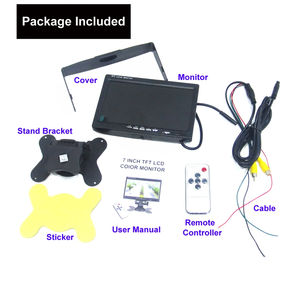 HD 12V 24V  TFT Color Car Monitor 7 inch Headrest Universal Rear View Camera Monitor LCD Screen 800*480  Two Way Video Input