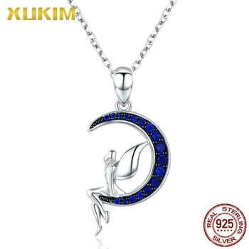 

SN815 Xukim Jewelry 925 Sterling Silver Blue Stone Night Fairy Pendant Necklace