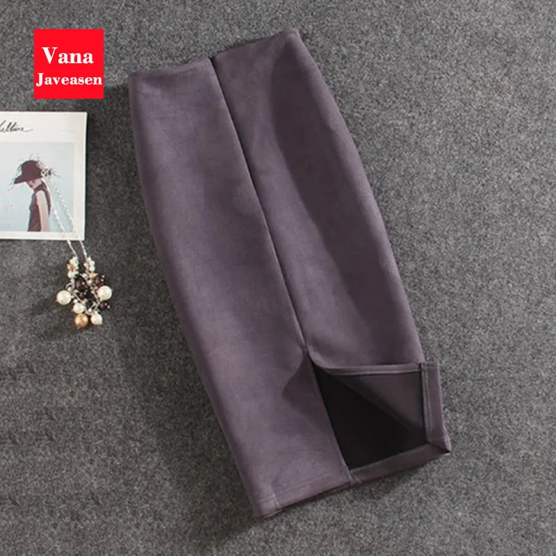 Vana Javeasen/Офисная Женская юбка, Женская весенне-летняя тонкая сумка, Юбки До Колена, с разрезом сзади, Однотонная юбка-карандаш, jupe femme