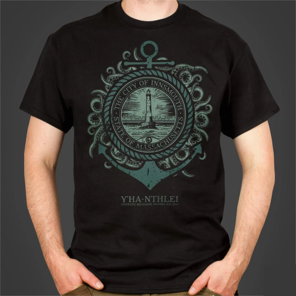 Innsmouth City Seal-H P Lovecrafts, вдохновленная Cthulhu Мужская футболка с надписью на тему ужасов