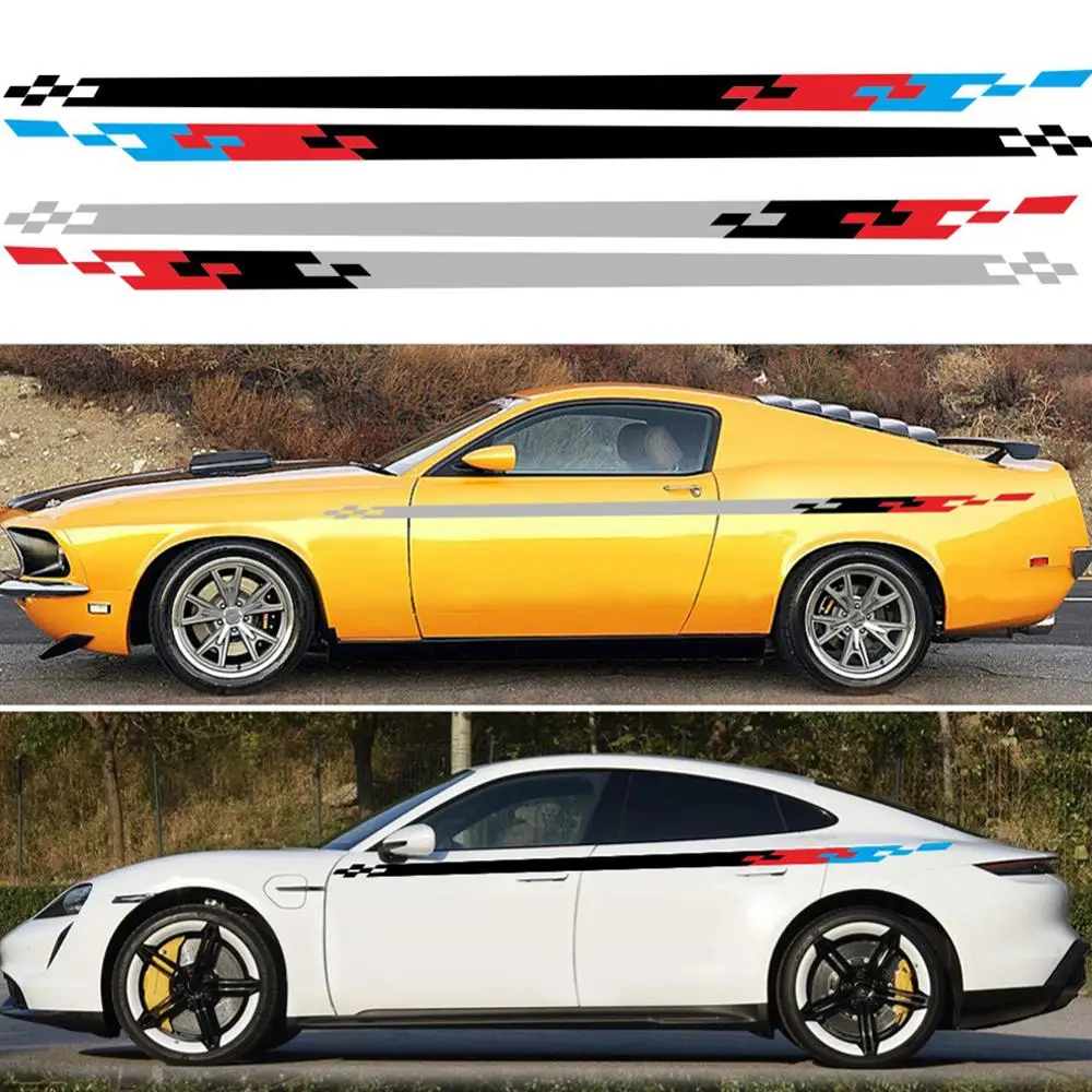

Car Stripes Creative Three-color Lattice Totem Car Sticker Decoration Modified Waist Line Waterproof Stickers