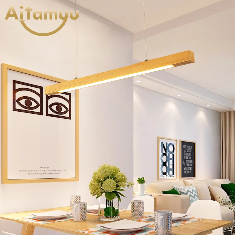 

Wooden Pendant Lights With Wood Frame For Dining Room Adjustable Long HangLamp Modern LED Kitchen Lighting Fixture
