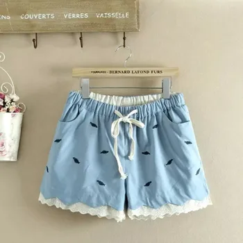 

Popular Summer Women's turn-up straight Embroidery Fish Short Pants Plus Fertilizer Plus Size XL-4XL Women Shorts