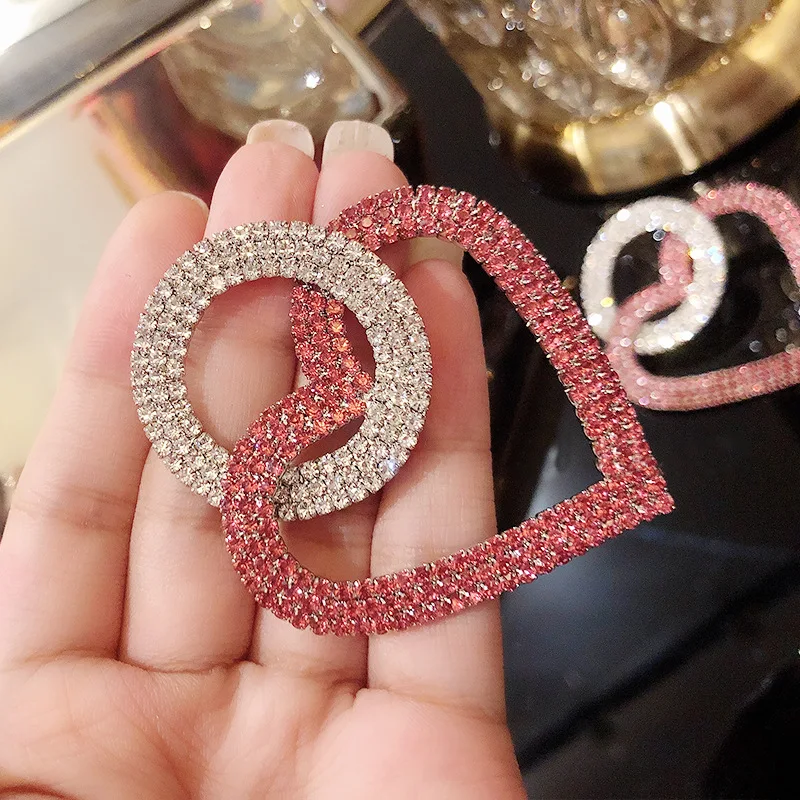 1 Pieces Not 1 Pairs DREJEW, большая роза, красные, зеленые Стразы, серьги в форме сердца, высокая уличная мода, 925 сплав, серьги-гвоздики, женские свадебные ювелирные изделия - Окраска металла: 1 Pieces Not 1 Pairs