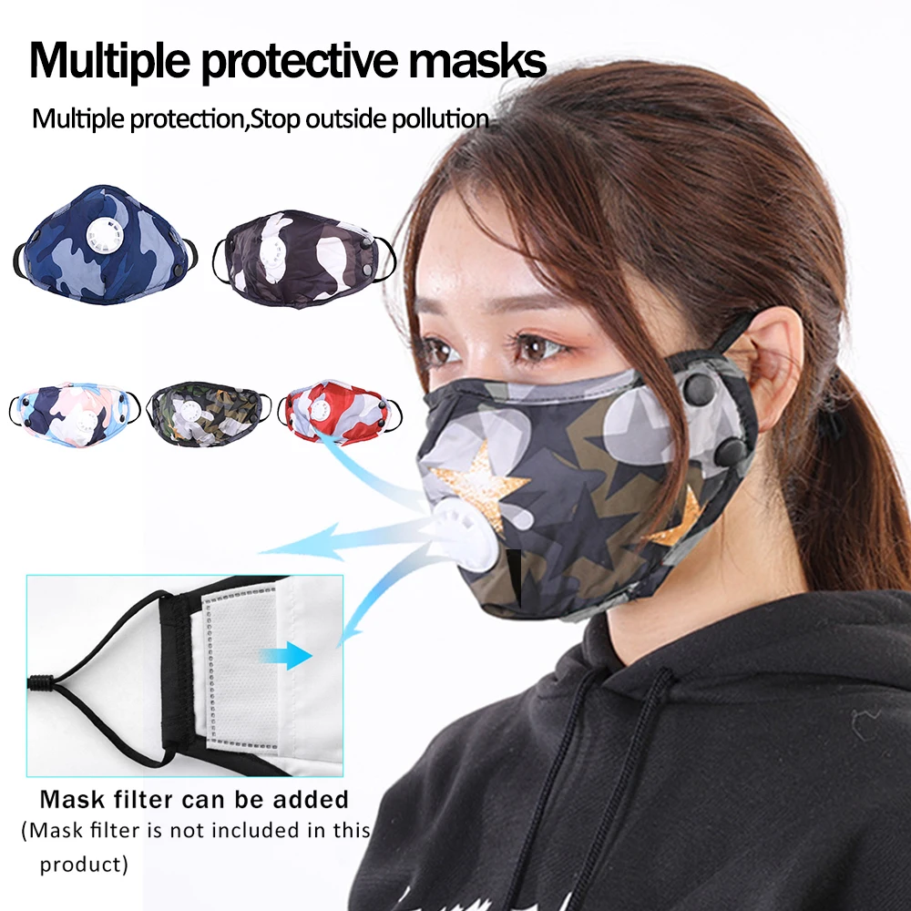 

1PCS PM2.5 Washable Mouth Mask With Breath Valve Anti Haze Dust Mask Nose Filter Windproof Face Anti Bacteria Flu Pollen Mask