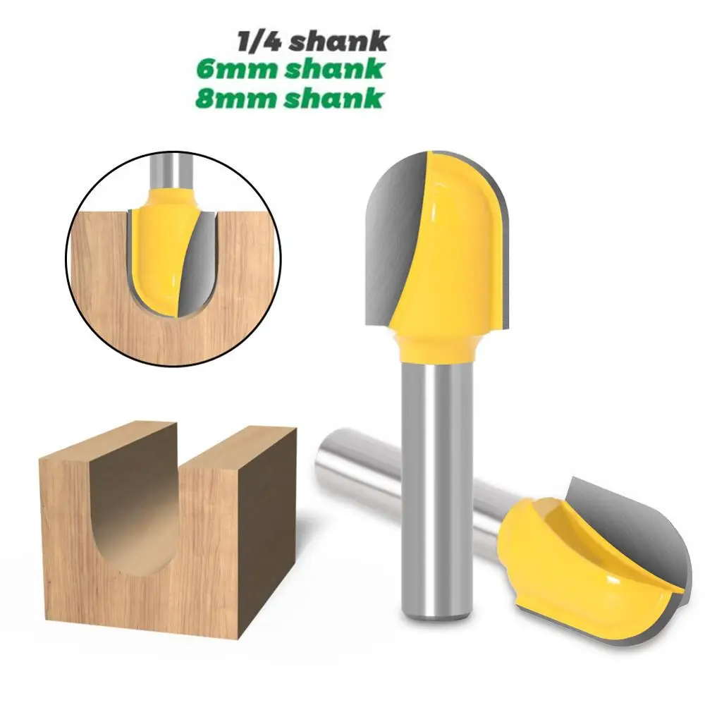 1pc 8mm Shank Ball Nose Core Box Wood Router Bit Carbide Long Blade