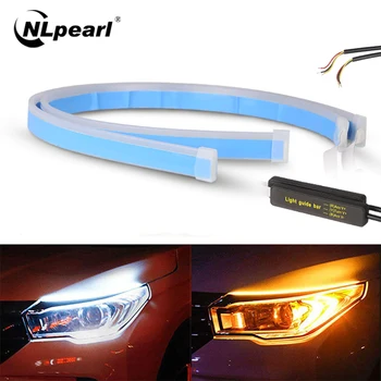

NLpearl 1pair Flexible DRL LED Daytime Running Light 30/45/60cm Sequential DRL LED Strip Turn Signal Lamp Car Light Assembly