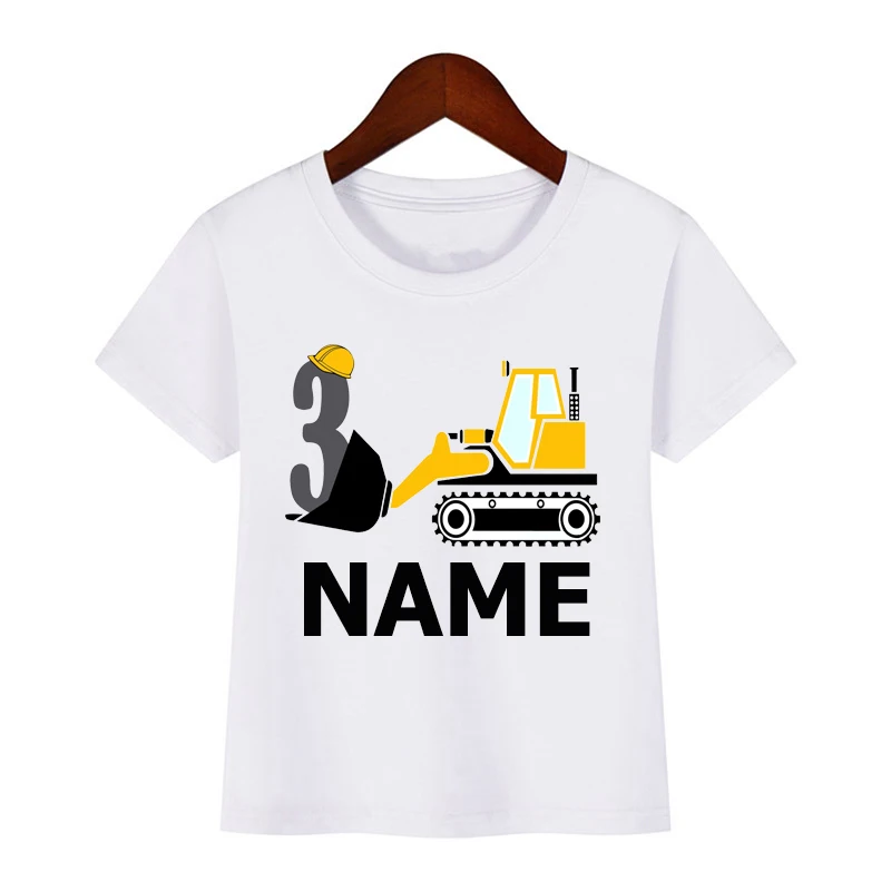 Boys Happy Birthday Bulldozer Number 1-8 Print T shirt Baby Summer T-shirt Kids Cartoon Bulldozer Birthday Present Cute Clothes